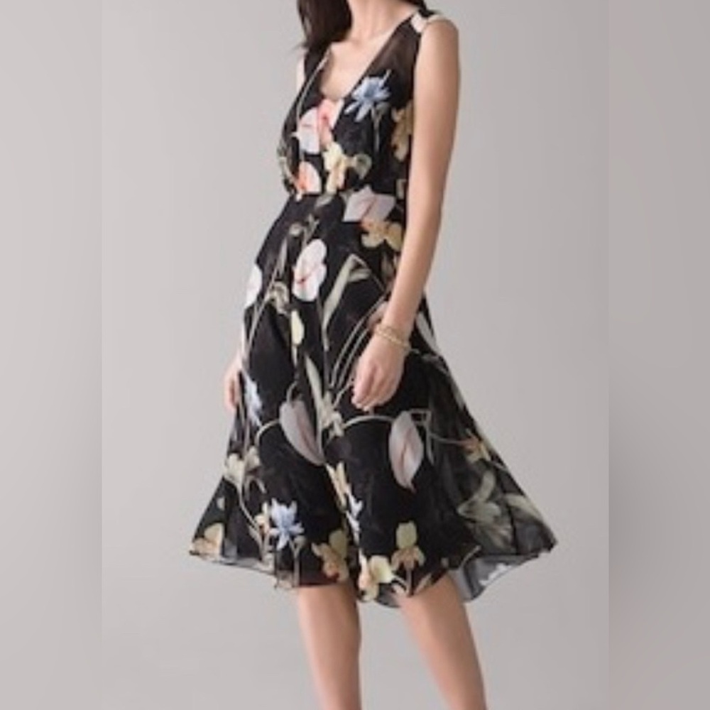 Beautiful Floral and Black Chiffon Dress from White House Black Market - 16